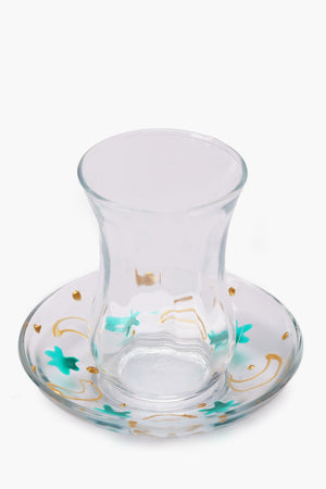 Glass Istikana with Printed Saucer