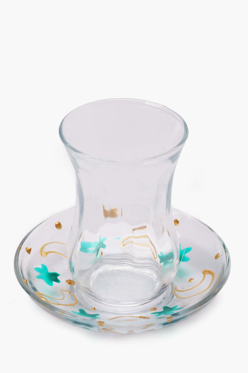 Glass Istikana with Printed Saucer