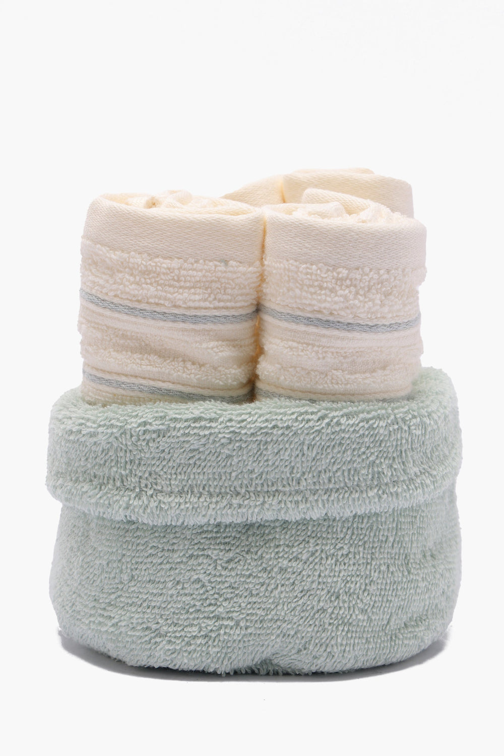 Embroidered Trim Face Towels - (Pack of 4 + Basket)