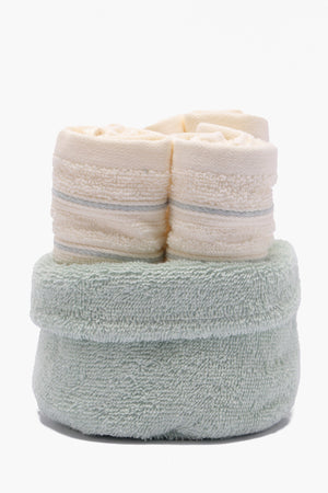 Embroidered Trim Face Towels - (Pack of 4 + Basket)
