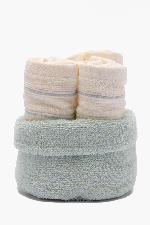 Embroidered Trim Face Towels - (Pack of 4 + Basket)