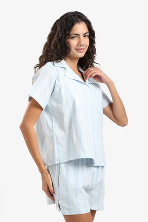 Striped Front Buttons Pyjama Set