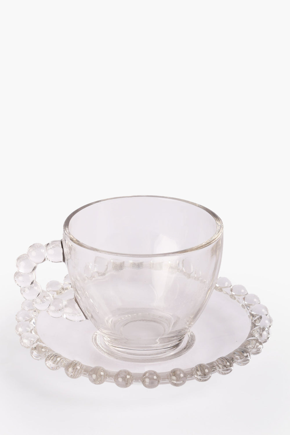 Glass Mug & Saucer Set with Pearls