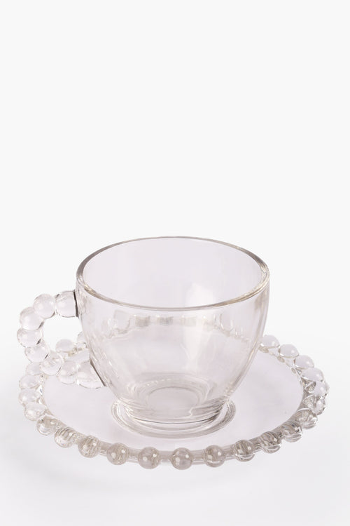 Glass Mug & Saucer Set with Pearls