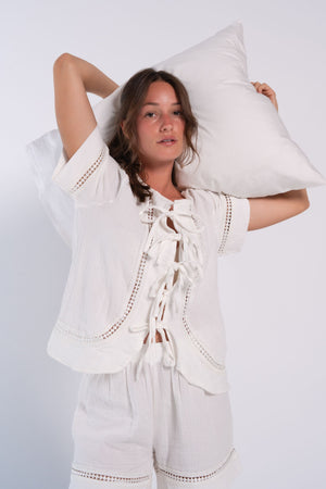 Lace-Up Cotton Pyjama Set