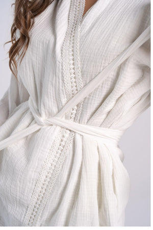 Lace Trim Cotton Pyjama Robe