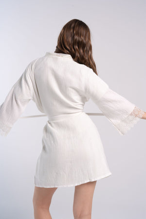Lace Trim Cotton Pyjama Robe